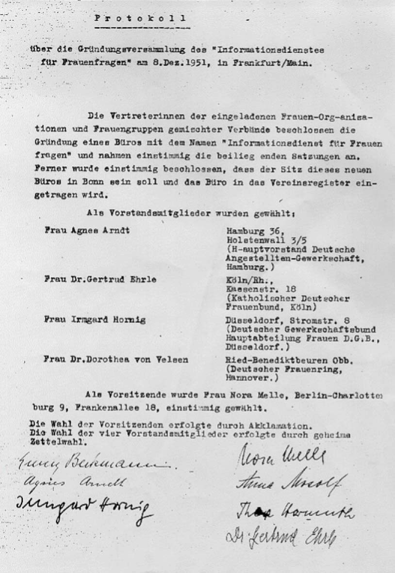 Gründungsprotokoll Deutscher Frauenrat 1951